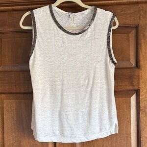 Gorgeous 100% Linen MLV Sleeveless metallic beading trim top -S